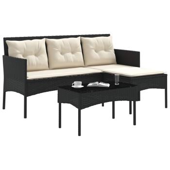 Gartensofa-set 2 stk. Schwarz und Creme Poly-Rattan