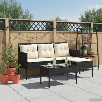 Gartensofa-set 2 stk. Schwarz und Creme Poly-Rattan