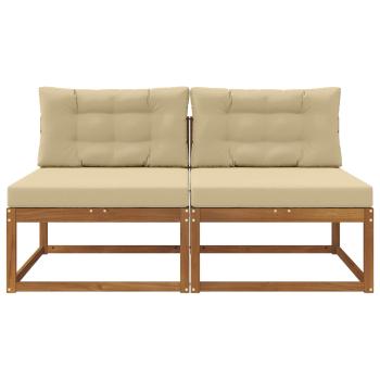 Outdoor Mittelsofa mit Kissen 2 Stück Natur