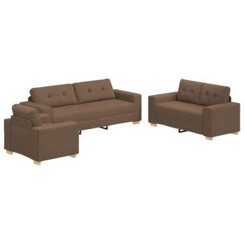 Sofa 3 stk. Braun Leinenmischgewebe