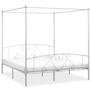 ARDEBO.de - Himmelbett-Gestell Weiß Metall 200 x 200 cm