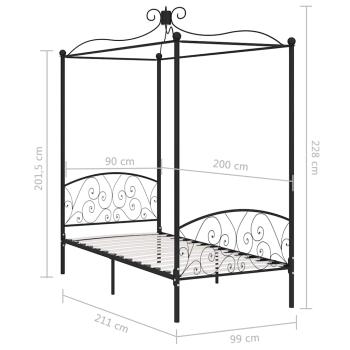Himmelbett-Gestell Schwarz Metall 90 x 200 cm