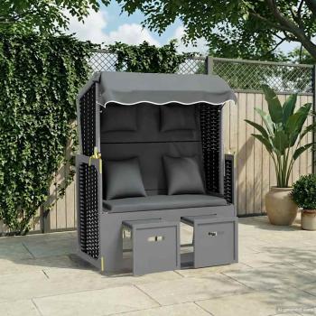 ARDEBO.de - Strandkorb mit Kissen Poly Rattan Massivholz Anthrazit Schwarz