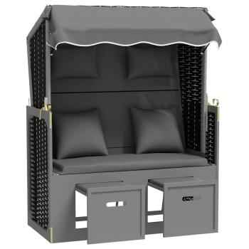 Strandkorb mit Kissen Poly Rattan Massivholz Anthrazit Schwarz