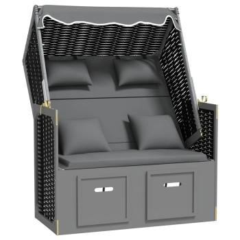 Strandkorb mit Kissen Poly Rattan Massivholz Anthrazit Schwarz