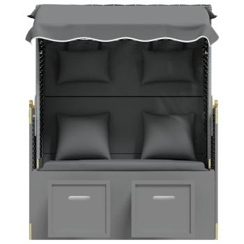 Strandkorb mit Kissen Poly Rattan Massivholz Anthrazit Schwarz
