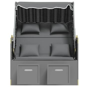 Strandkorb mit Kissen Poly Rattan Massivholz Anthrazit Schwarz