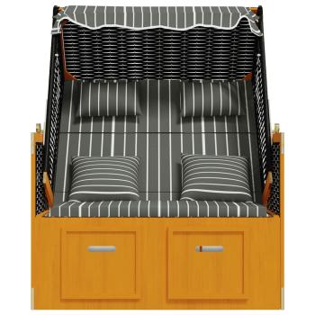 Strandkorb mit Kissen Poly Rattan & Massivholz Schwarz & Grau