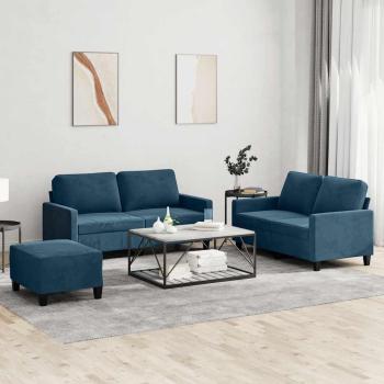 ARDEBO.de - 3-tlg. Sofagarnitur mit Kissen Blau Samt