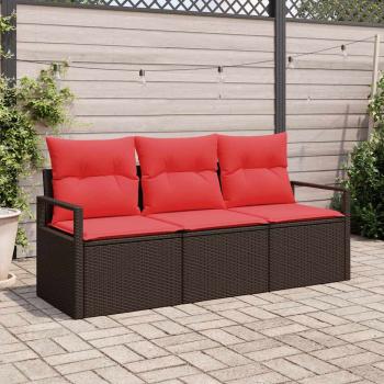 ARDEBO.de - Sofa Set mit Kissen 3 pcs Braun Poly Rattan