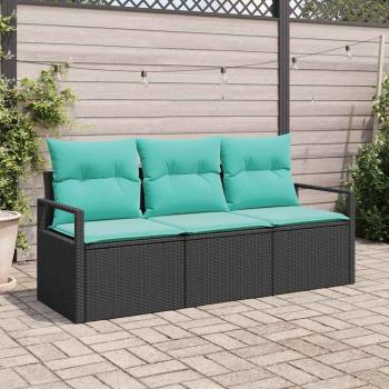 ARDEBO.de - Sofa Set mit Kissen 3 pcs Schwarz Poly Rattan