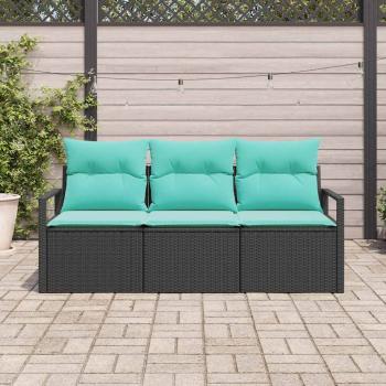 Sofa Set mit Kissen 3 pcs Schwarz Poly Rattan