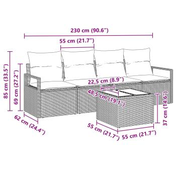 Sofa Set 5 pcs Braun und Rot Poly-Rattan