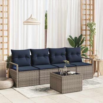 ARDEBO.de - Sofa Set 5 pcs Grau und Blau Poly-Rattan