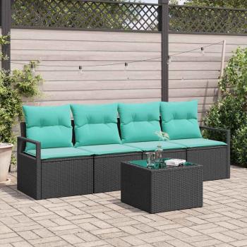 ARDEBO.de - Sofa Set 5 stk. 4-Sitzanzahl Schwarz und Türkis Poly-Rattan