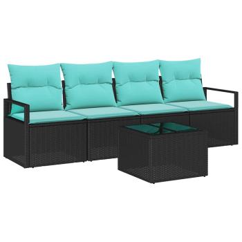 Sofa Set 5 stk. 4-Sitzanzahl Schwarz und Türkis Poly-Rattan