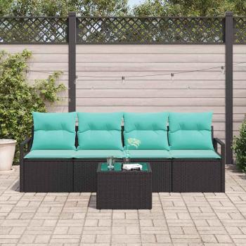 Sofa Set 5 stk. 4-Sitzanzahl Schwarz und Türkis Poly-Rattan