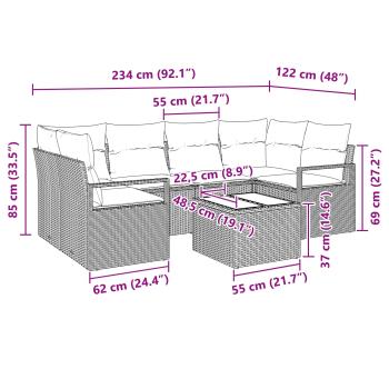 Sofa Set 7 pcs Schwarz und Blau Poly-Rattan