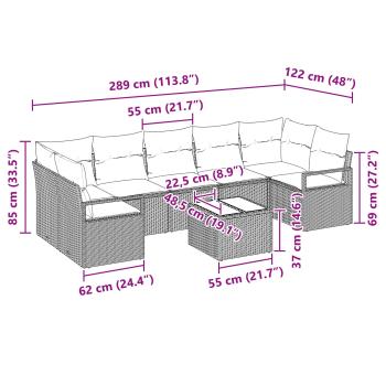 Sofa Set 8 pcs Grau Poly-Rattan