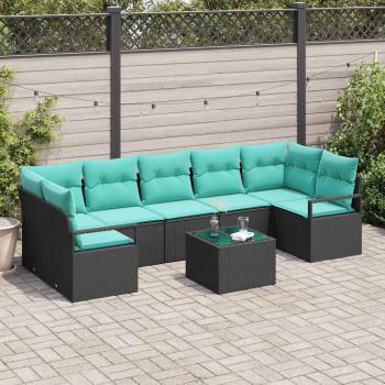 ARDEBO.de - Sofa Set 8 stk. 7-Sitzanzahl Schwarz und Türkis Poly-Rattan