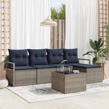 ARDEBO.de - Sofa Set mit Kissen Grau Poly Rattan