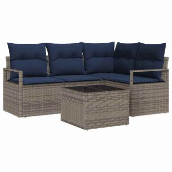 ARDEBO.de - Sofa Set 5 pcs Grau Poly-Rattan