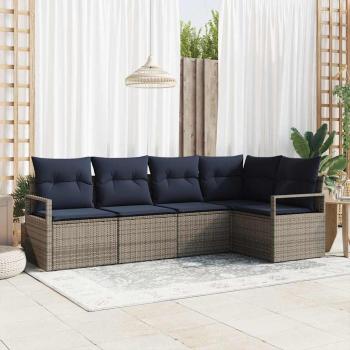 ARDEBO.de - Sofa Set 5 pcs Grau Poly-Rattan