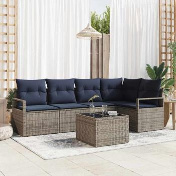 ARDEBO.de - Sofa Set mit Kissen Grau Poly Rattan
