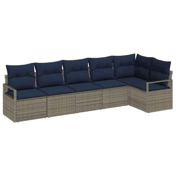 Sofa Set 6 pcs Grau Poly-Rattan