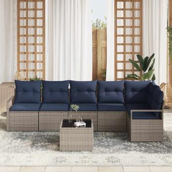 Sofa Set 7 pcs Grau Poly-Rattan