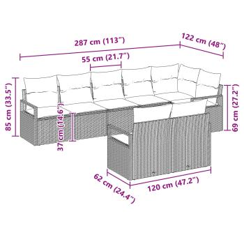 Sofa Set 8 pcs Grau Poly-Rattan