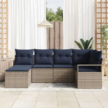 Sofa Set mit Kissen 6 pcs Grau Poly Rattan