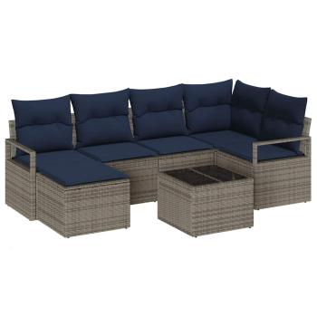 Sofa Set mit Kissen 7 pcs Grau Poly Rattan