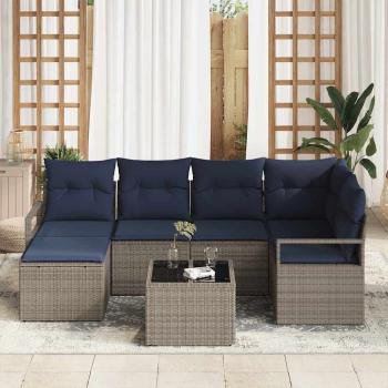 Sofa Set mit Kissen 7 pcs Grau Poly Rattan