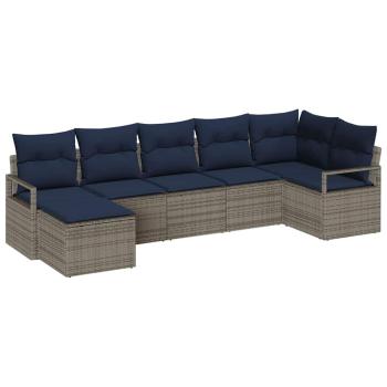 Sofa Set 7 pcs Grau Poly-Rattan