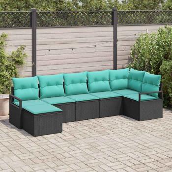 Sofa Set mit Kissen 7 pcs Schwarz Poly Rattan