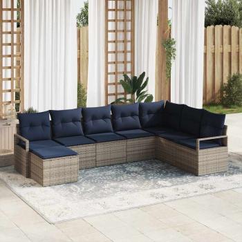 ARDEBO.de - Sofa Set mit Kissen 8 pcs Grau Poly Rattan