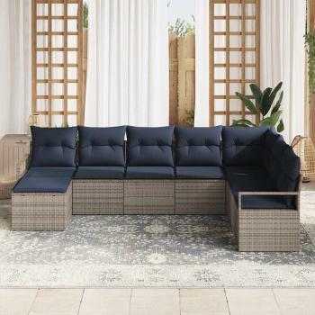 Sofa Set mit Kissen 8 pcs Grau Poly Rattan