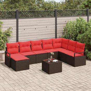 ARDEBO.de - Sofa Set mit Kissen 9 pcs Braun Poly-Rattan
