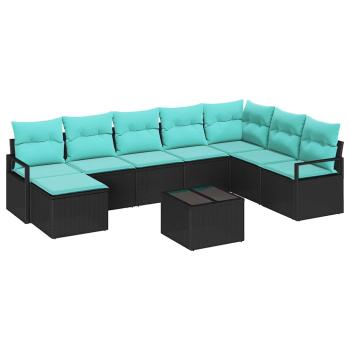 Sofa Set 9 Stk. Schwarz [Synthetisch]: Poly Rattan
