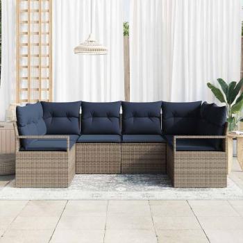Sofa Set mit Kissen 6 pcs Grau Poly Rattan
