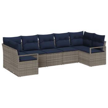Sofa Set mit Kissen 7 pcs Grau Poly-Rattan