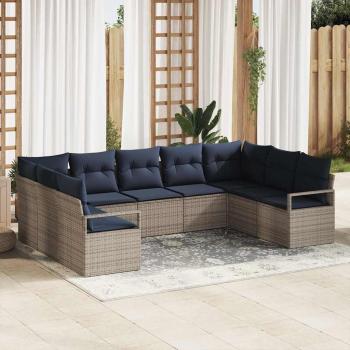 ARDEBO.de - Sofa Set mit Kissen 9 pcs Grau Poly-Rattan