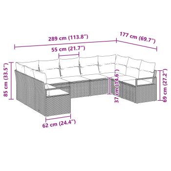 Sofa Set mit Kissen 9 pcs Grau Poly-Rattan