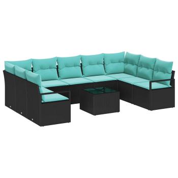 Sofa Set mit Kissen 10 pcs Schwarz Poly Rattan