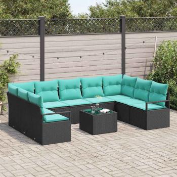 Sofa Set mit Kissen 10 pcs Schwarz Poly Rattan
