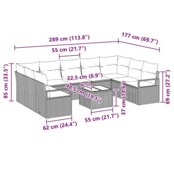 Sofa Set mit Kissen 10 pcs Schwarz Poly Rattan