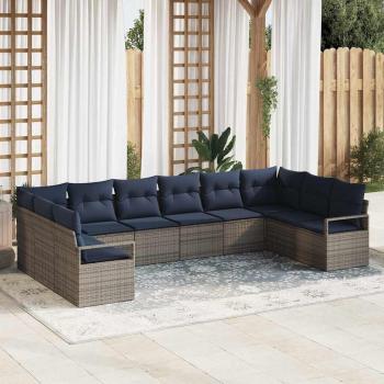 ARDEBO.de - Sofa Set mit Kissen 10 pcs Grau Poly-Rattan