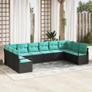 ARDEBO.de - Sofa Set 10 stk. Schwarz [Synthetisch]: Poly Rattan