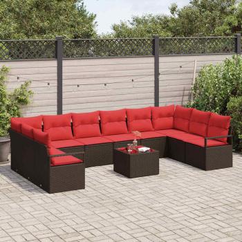 Sofa Set mit Kissen 11 pcs Braun Poly Rattan